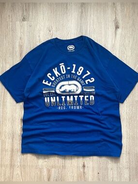 Vintage Y2K Ecko Unltd Blue Embroidered Baggy Hip-Hop Skate Size XL Tee